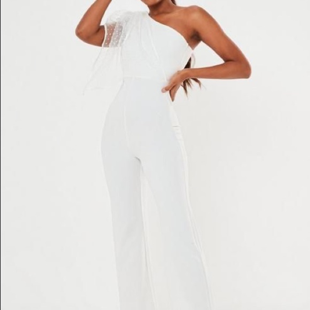 BNWT cream one shoulder organza bow jumpsuit